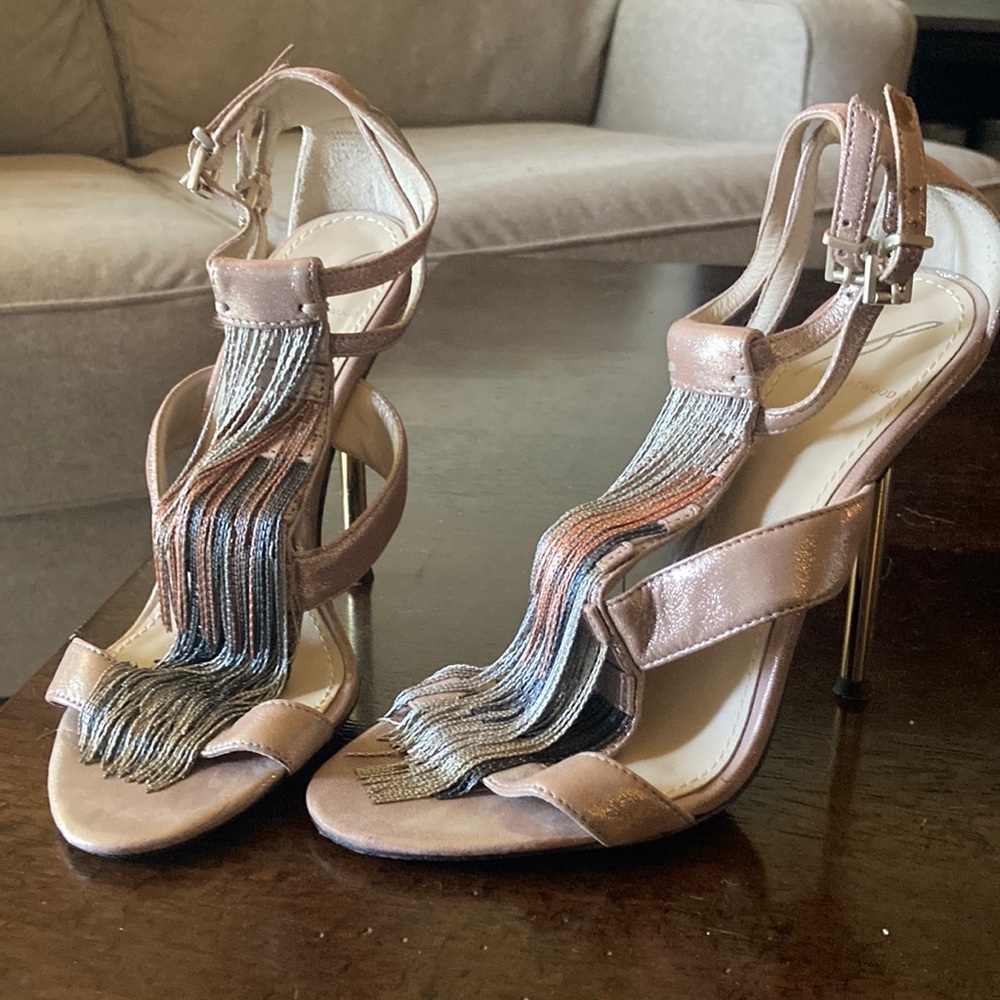 Bryan Atwood, Lenoir Rose Gold, Metallic, Fringe, Stiletto heel. Size 5.5